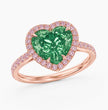 Halo Pave (Pink Side Diamonds) Fancy Green Heart Lab Grown Diamond Ring in White Gold 18K