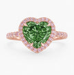 Halo Pave (Pink Side Diamonds) Fancy Green Heart Lab Grown Diamond Ring in White Gold 18K