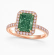 Halo Pave (Pink Side Diamonds) Fancy Green Radiant Lab Grown Diamond Ring in White Gold 18K