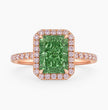 Halo Pave (Pink Side Diamonds) Fancy Green Radiant Lab Grown Diamond Ring in White Gold 18K