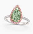 Halo Pave (Pink & White Side Diamonds) Fancy Green Pear Lab Grown Diamond Ring in White Gold 18K