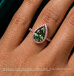 Halo Pave (Pink & White Side Diamonds) Fancy Green Pear Lab Grown Diamond Ring in White Gold 18K