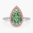 Halo Pave (Pink & White Side Diamonds) Fancy Green Pear Lab Grown Diamond Ring in White Gold 18K