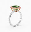 Halo Pave Fancy Green Cushion Lab Grown Diamond Ring in White Gold 18K