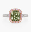 Halo Pave Fancy Green Cushion Lab Grown Diamond Ring in White Gold 18K