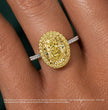 Halo Pave (Yellow Halo Diamonds) Fancy Yellow Oval Lab Grown Diamond Ring in White Gold 18K