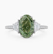 Ingrid Trilogy (Trapezoid Side Diamonds) Fancy Green Oval Lab Grown Diamond Engagement Ring in White Gold 18K
