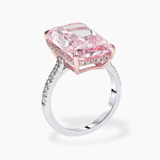 Pave Fancy Pink Radiant Lab Diamond Ring in White Gold 18K (Two Tone)