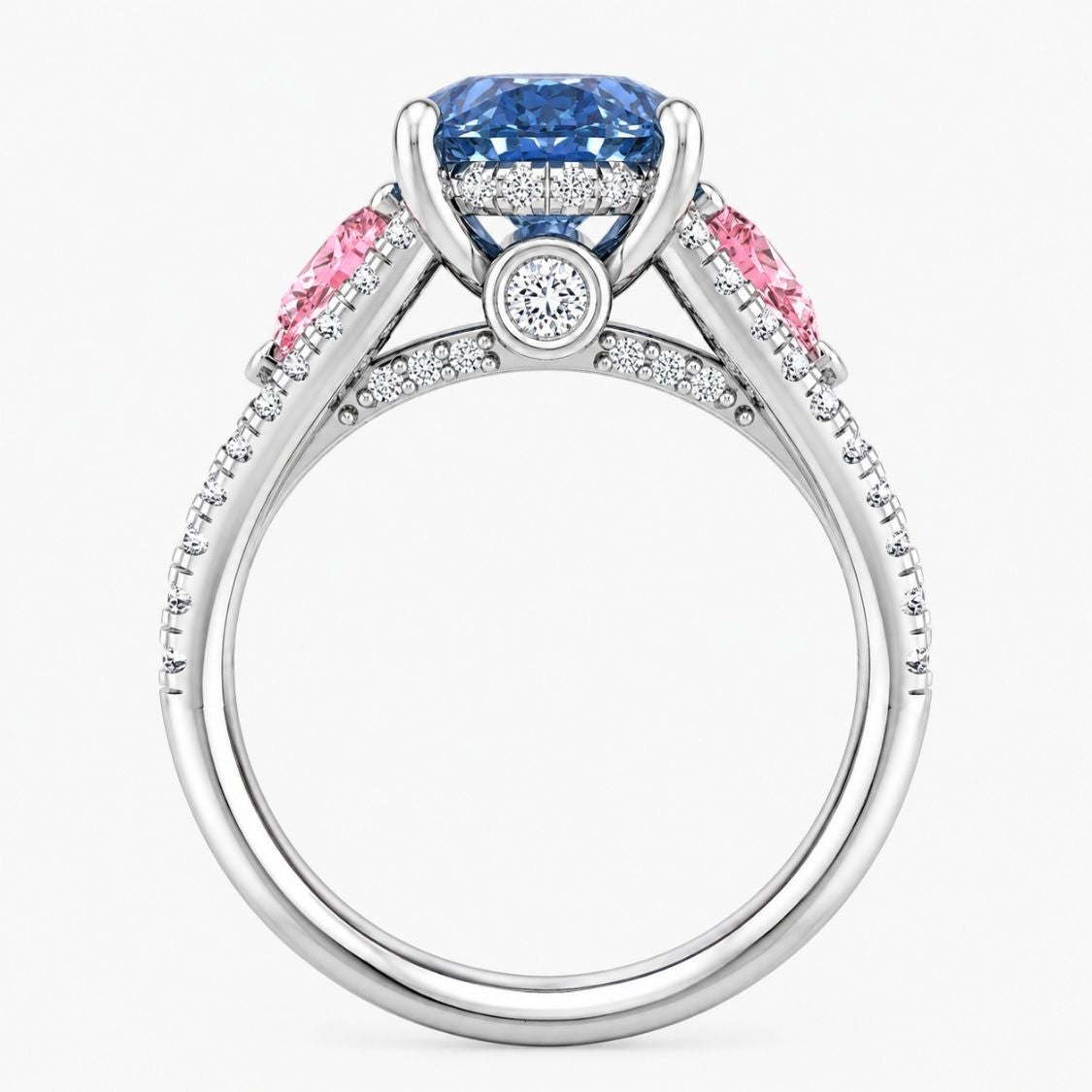Anastasia Accents (Pink Side Diamonds) Fancy Blue Oval Lab Grown Diamond Engagement Ring in White Gold 18K (Copy)