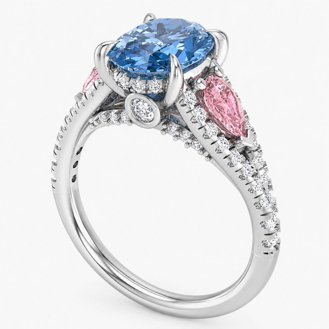Anastasia Accents (Pink Side Diamonds) Fancy Blue Oval Lab Grown Diamond Engagement Ring in White Gold 18K (Copy)