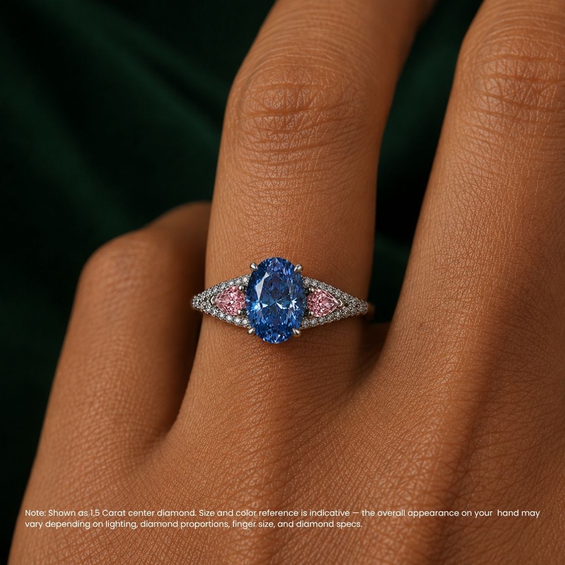 Anastasia Accents (Pink Side Diamonds) Fancy Blue Oval Lab Grown Diamond Engagement Ring in White Gold 18K (Copy)