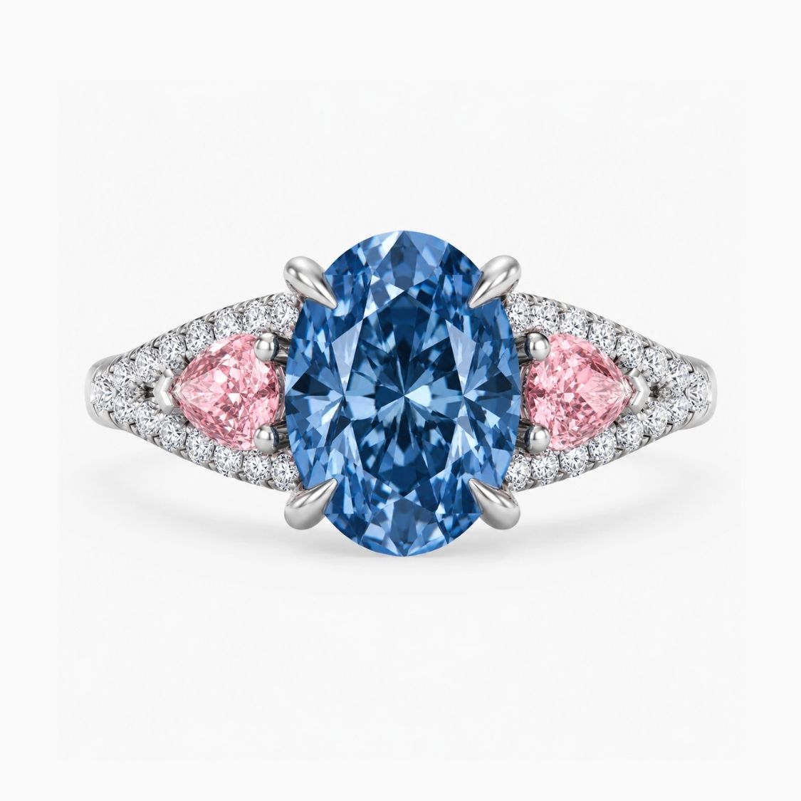Anastasia Accents (Pink Side Diamonds) Fancy Blue Oval Lab Grown Diamond Engagement Ring in White Gold 18K (Copy)