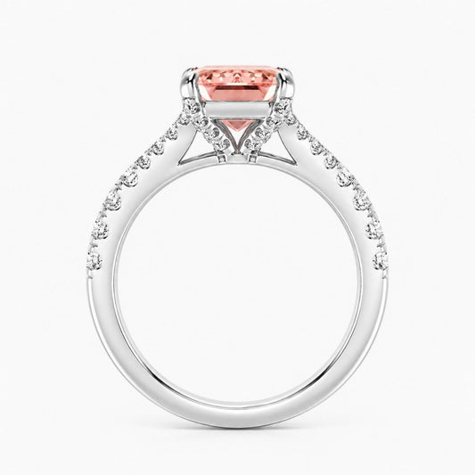 Split Pave Fancy Pink Emerald Lab Grown Diamond Engagement Ring in White Gold 18K