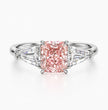 Trilogy (Baguette Side Diamonds) Fancy Pink Cushion Lab Grown Diamond Engagement Ring in White Gold 18K