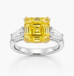 Trilogy (Baguette Side Diamonds) Fancy Yellow Asscher Lab Grown Diamond Ring in White Gold 18K