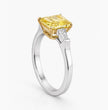 Trilogy (Baguette Side Diamonds) Fancy Yellow Asscher Lab Grown Diamond Ring in White Gold 18K
