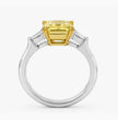 Trilogy (Baguette Side Diamonds) Fancy Yellow Asscher Lab Grown Diamond Ring in White Gold 18K