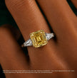 Trilogy (Baguette Side Diamonds) Fancy Yellow Asscher Lab Grown Diamond Ring in White Gold 18K
