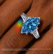 Trilogy (Baguette Side Diamonds) Fancy Blue Marquise Lab Grown Diamond Ring in White Gold 18K