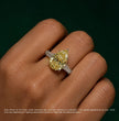 Trilogy (Baguette Side Diamonds) Fancy Yellow Pear Lab Grown Diamond Ring in White Gold 18K