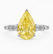 Trilogy (Baguette Side Diamonds) Fancy Yellow Pear Lab Grown Diamond Ring in White Gold 18K