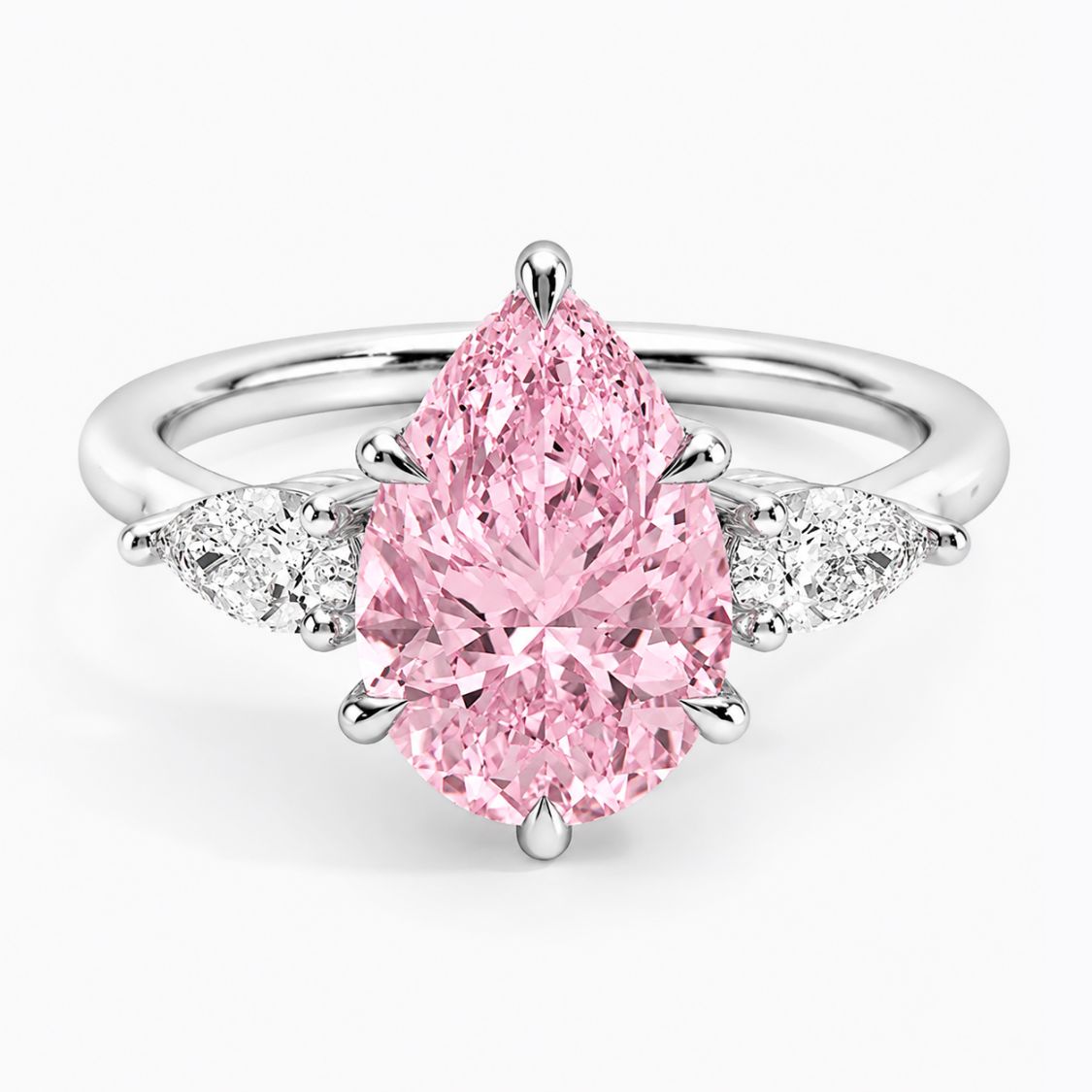 Trilogy Fancy Colored Lab Diamond Ring (Pear Side Diamonds) in White Gold 18K