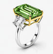 Trilogy Fancy Green Emerald (Trapezoid Side Diamonds) Lab Grown Diamond Engagement Ring in White Gold 18K