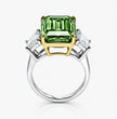 Trilogy Fancy Green Emerald (Trapezoid Side Diamonds) Lab Grown Diamond Engagement Ring in White Gold 18K