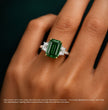 Trilogy Fancy Green Emerald (Trapezoid Side Diamonds) Lab Grown Diamond Engagement Ring in White Gold 18K
