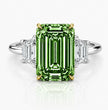 Trilogy Fancy Green Emerald (Trapezoid Side Diamonds) Lab Grown Diamond Engagement Ring in White Gold 18K
