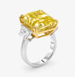 Trilogy (Trapezoid Side Diamonds) Fancy Yellow Radiant Lab Grown Diamond Ring in White Gold 18K