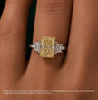 Trilogy (Trapezoid Side Diamonds) Fancy Yellow Radiant Lab Grown Diamond Ring in White Gold 18K