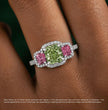 Artemis Halo Pave Accents (White and Pink Radiant Side Diamonds) Fancy Green Cushion Lab Diamond Ring in White Gold 18K