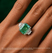 Lorina Trilogy (Trapezoid Side Diamonds) Fancy Green Radiant Lab Grown Diamond Engagement Ring in White Gold 18K