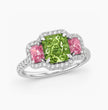 Artemis Halo Pave Accents (White and Pink Radiant Side Diamonds) Fancy Green Cushion Lab Diamond Ring in White Gold 18K