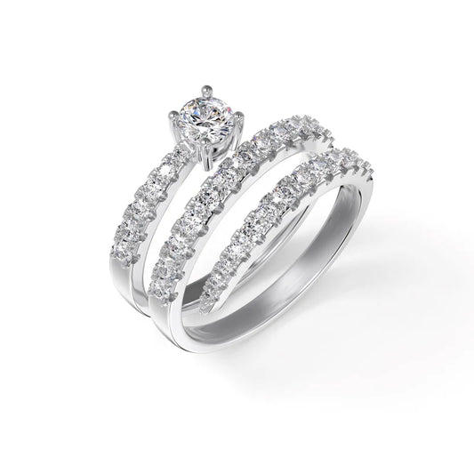 Amin Triple Band Unique Lab Grown Diamond Engagement Ring in 18k Gold - Round - 1 ct