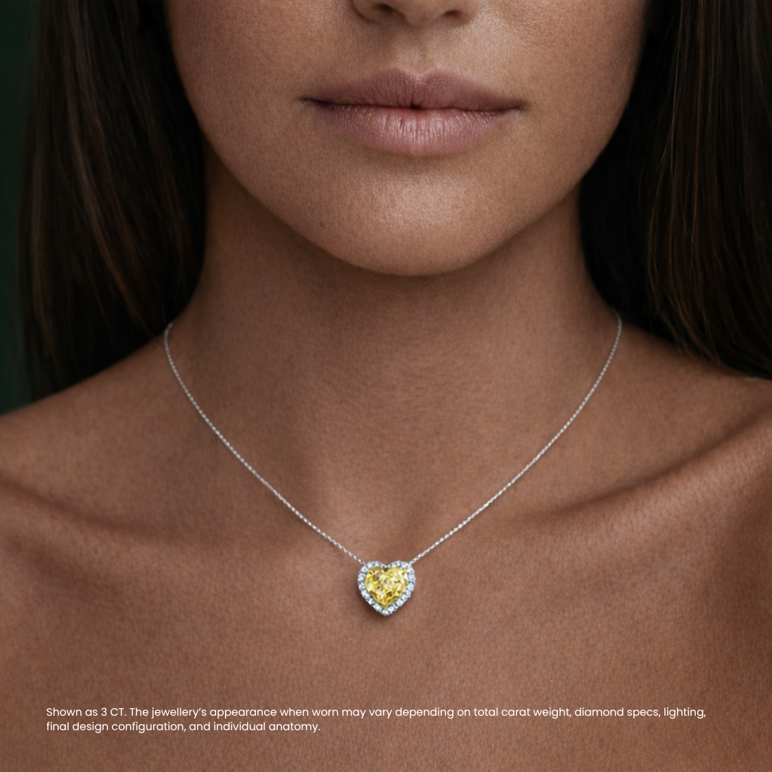 6 Carat Fancy Yellow Halo Heart Lab-Grown Diamond Jewelry Set (Necklace & Earrings) in 18K White Gold