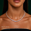 Diamond necklace on a model with '8 CT | 16 in' text, ecomposer-metal type-rose-gold-18k, ecomposer-metal type-white-gold-18k, ecomposer-metal type-yellow-gold-18k