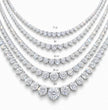 graduated tennis diamond necklaces of different weight and sizes on a white background, ecomposer-metal type-rose-gold-18k, ecomposer-metal type-white-gold-18k, ecomposer-metal type-yellow-gold-18k