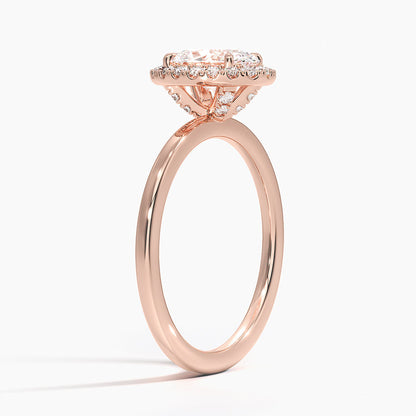 Rose gold oval halo engagement ring with lab-grown diamond and pavé accents