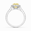 Halo Pave Fancy Yellow Cushion Lab Grown Diamond Ring in White Gold 18K