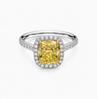Halo Pave Fancy Yellow Cushion Lab Grown Diamond Ring in White Gold 18K