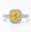 Halo Pave Fancy Yellow Cushion Lab Grown Diamond Ring in White Gold 18K