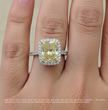 Halo Pave Fancy Yellow Radiant Lab Diamond Ring in White Gold 18K