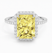 Halo Pave Fancy Yellow Radiant Lab Diamond Ring in White Gold 18K