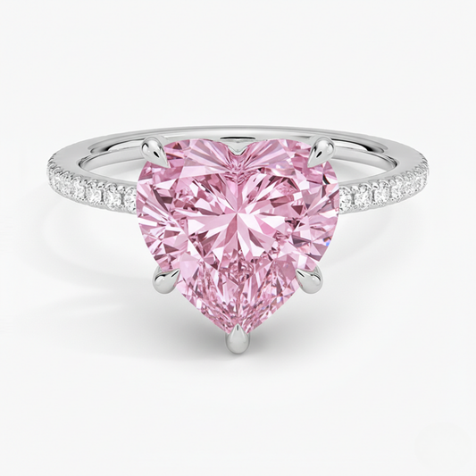 Pave Pink Heart Lab Diamond Ring in White Gold 18K