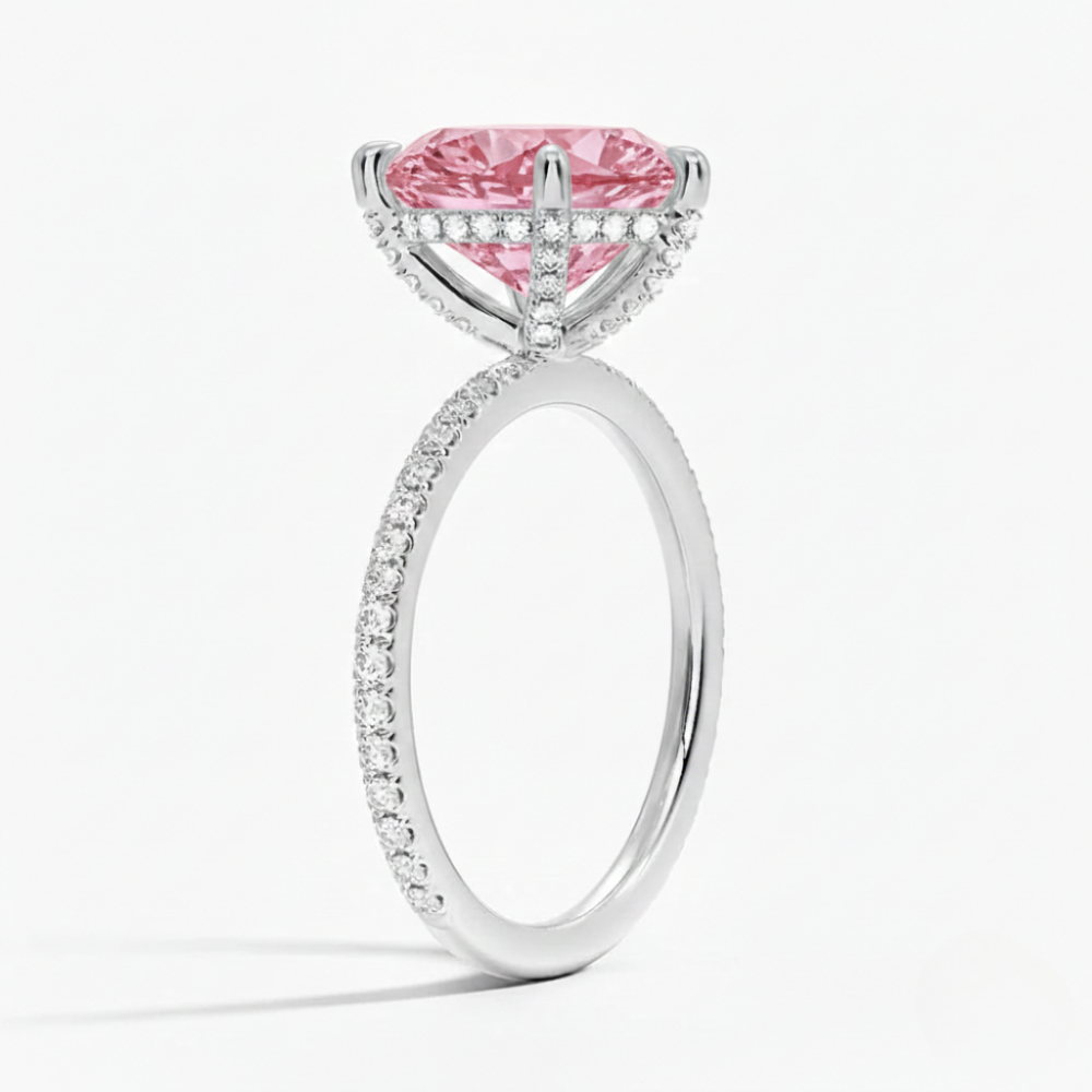 Pave Pink Heart Lab Diamond Ring in White Gold 18K
