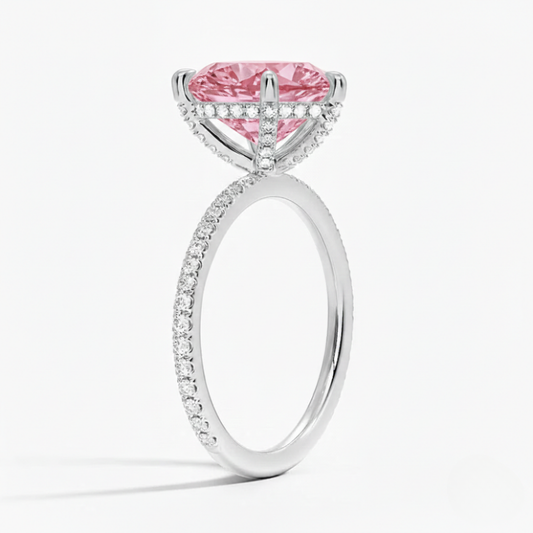 Pave Pink Heart Lab Diamond Ring in White Gold 18K