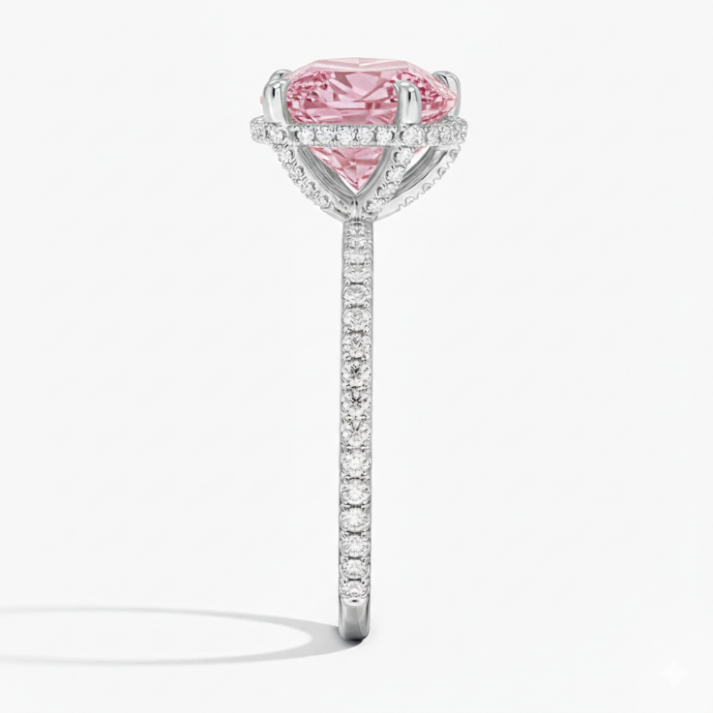 Pave Pink Heart Lab Diamond Ring in White Gold 18K
