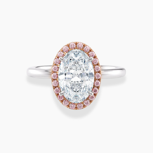Halo Fancy Pink Oval Lab Diamond Ring in White and Rose Gold 18K
